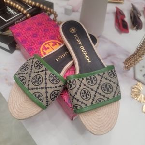 T Monogram Espadrille Slides